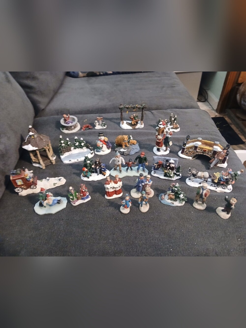 Lot of 20 Vintage Christmas Village town people and assessories. Rare  pieces